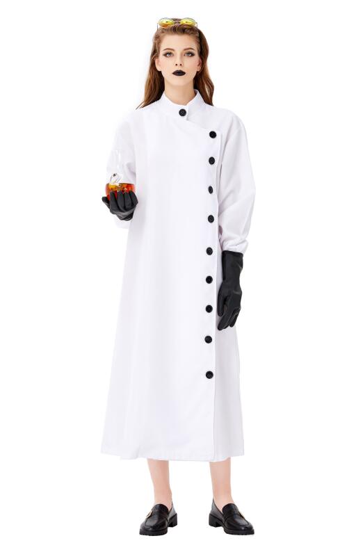 F1937 3pcs Unisex Crazy Scientist White Long Robe Halloween Cosplay Costume